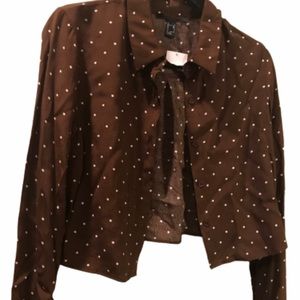 ❤️ Forever 21 cropped brown polka dot l/s button up too small